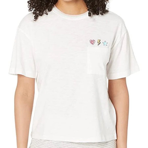 PJ Salvage Large Tee One Love Short Sleeve Embroidered T-shirt Ivory Combo NWT - Picture 6 of 7